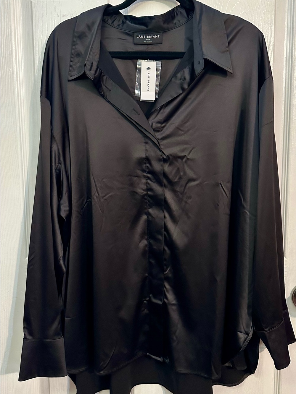 Lane Bryant Black Satin Button-Front Blouse
